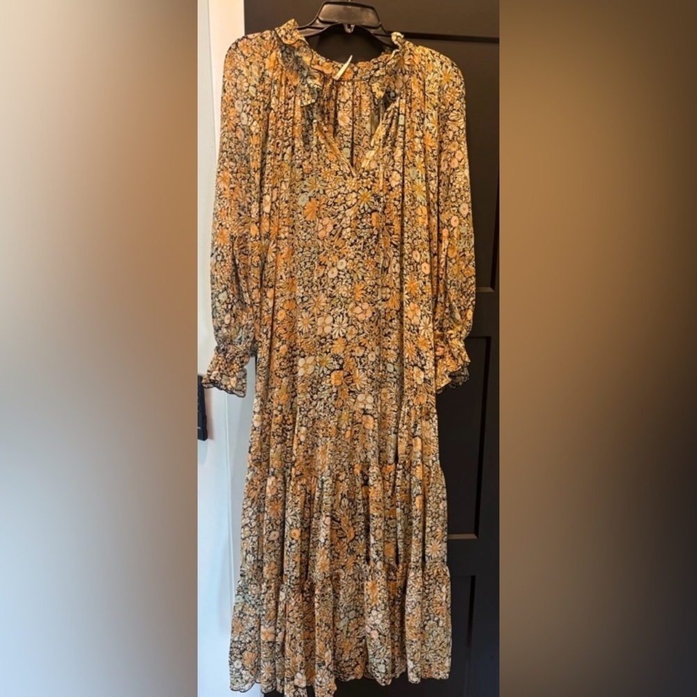 Free People Feeling Groovy Floral Boho  Ruffle Oversize Tiered Maxi dress - Picture 15 of 16